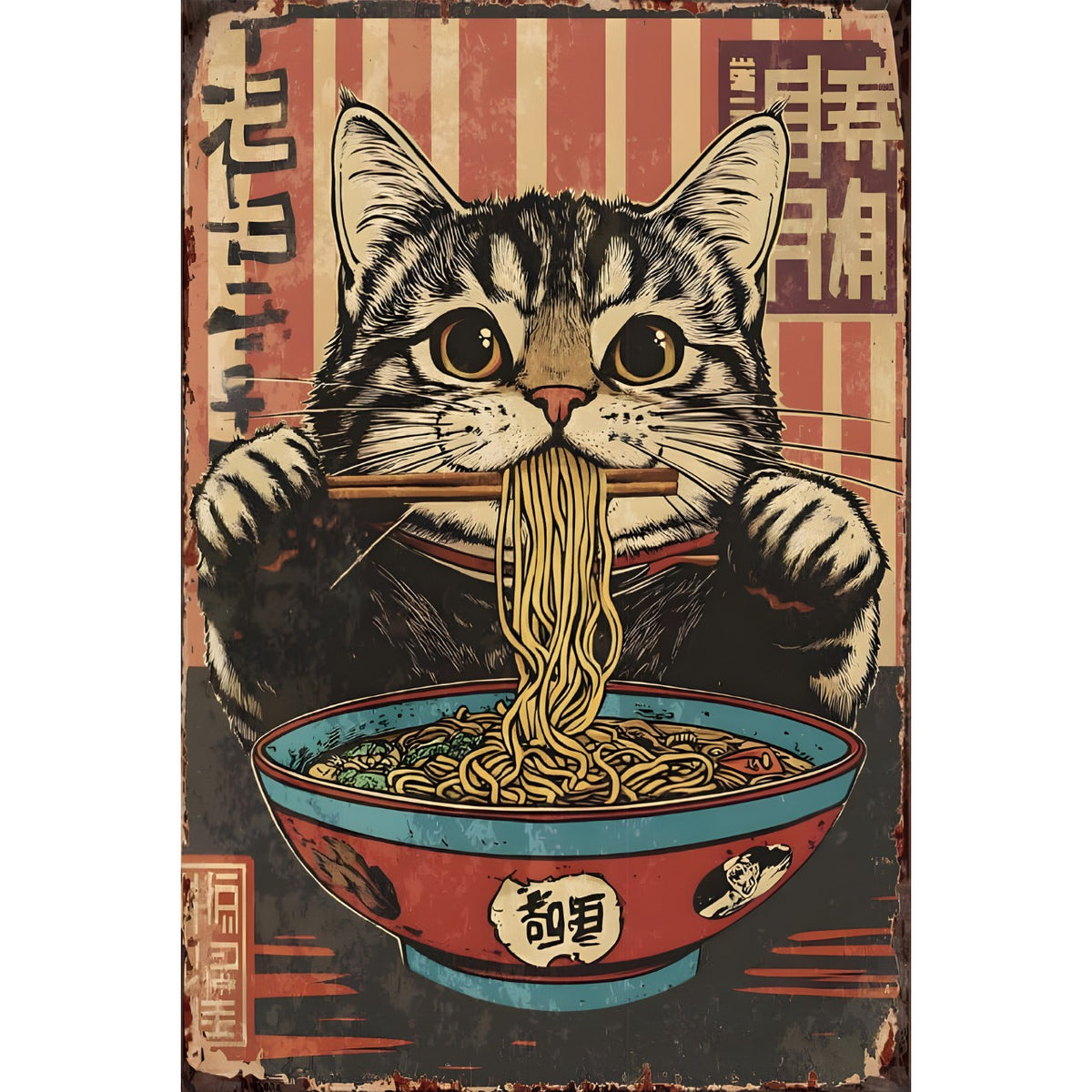 ブリキ看板 レトロ 猫 ラーメン かわいい インテリア ビンテージ