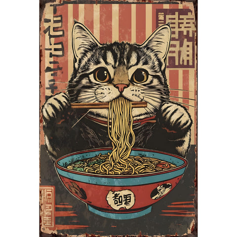 ブリキ看板 レトロ 猫 ラーメン かわいい インテリア ビンテージ