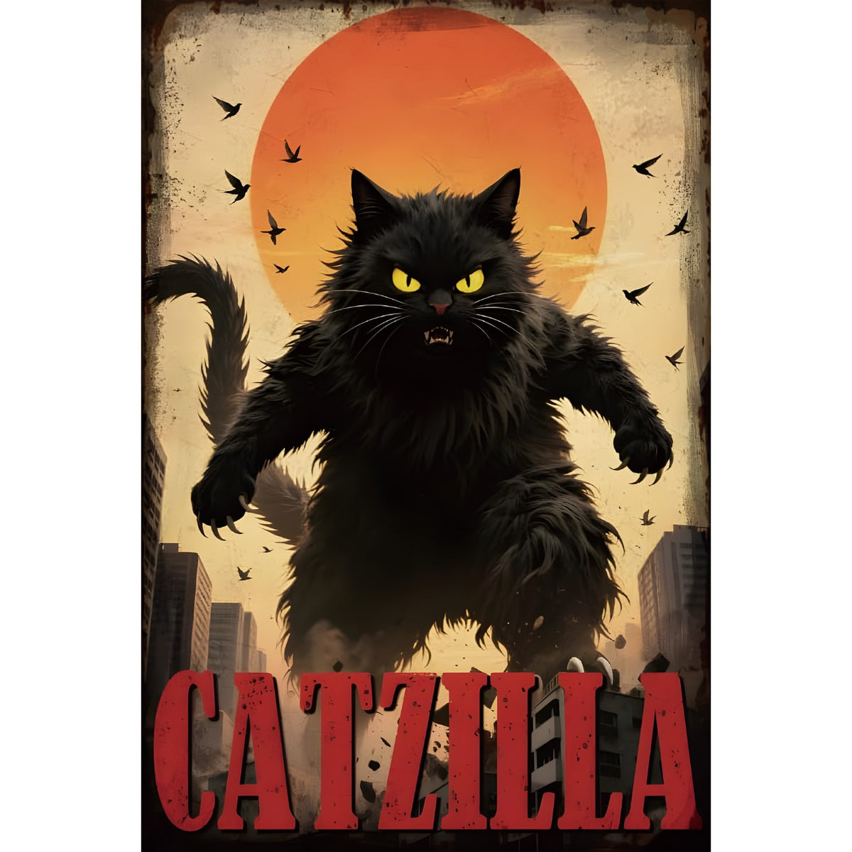 ブリキ看板 CATZILLA キャットジラ レトロ 猫 インテリア ビンテージ