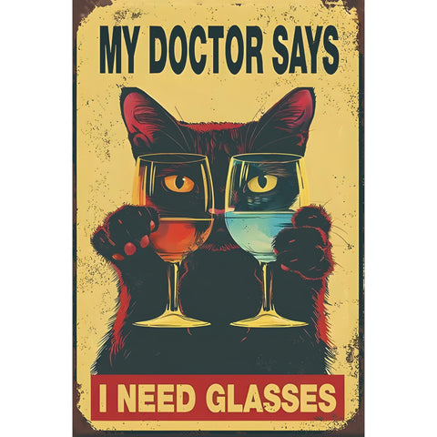 ブリキ看板 MY DOCTOR SAYS I NEED GLASSES 黒猫 ワイン ユーモア レトロ ポスター インテリア 雑貨