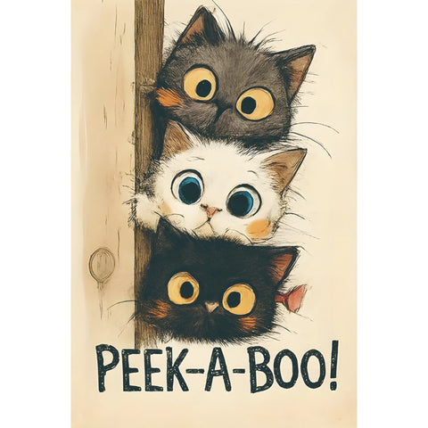 ブリキ看板 PEEK-A-BOO! いないいないばあ 猫 子猫 かわいい レトロ ポスター インテリア 雑貨