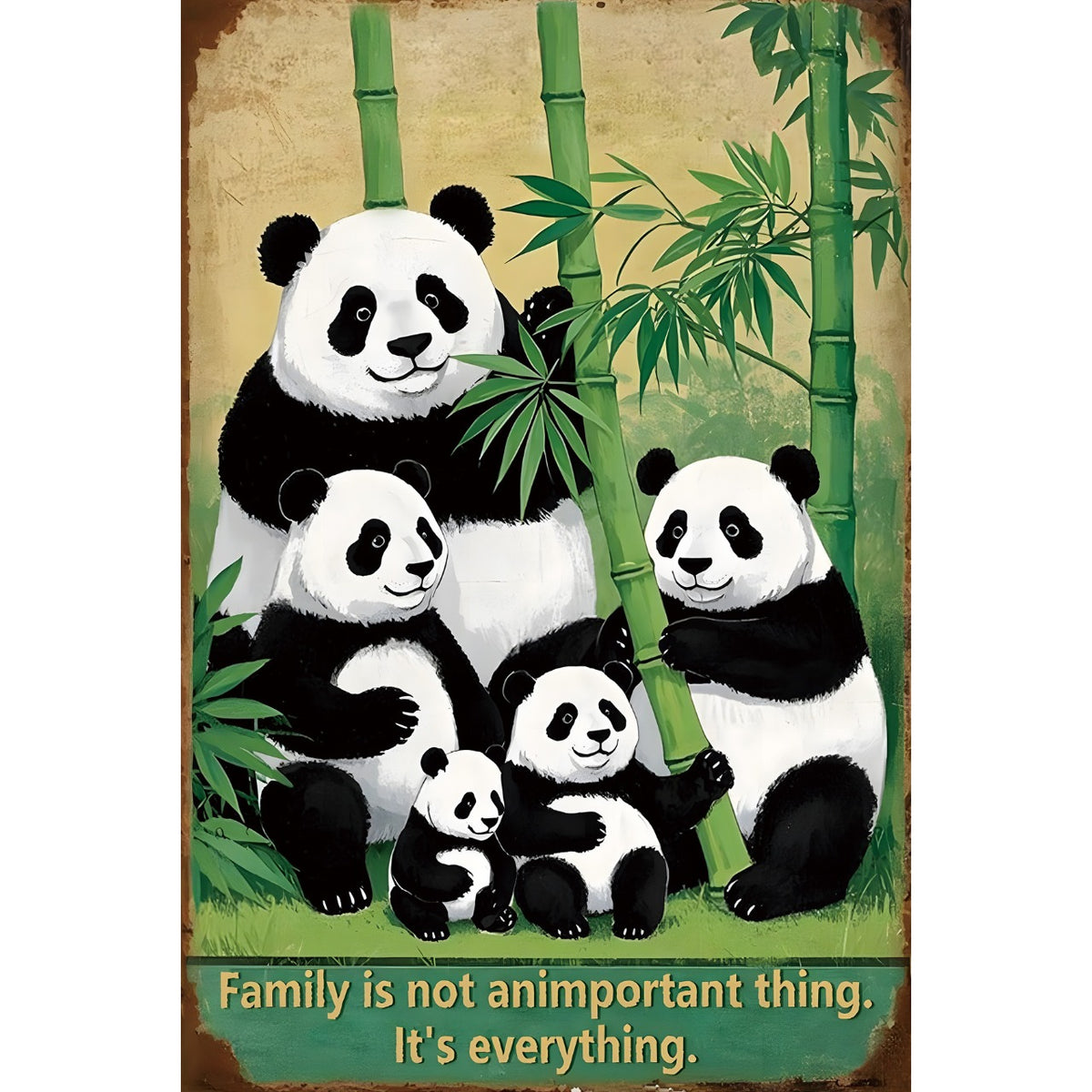 パンダ 家族 名言 ブリキ看板 レトロ インテリア 壁飾り