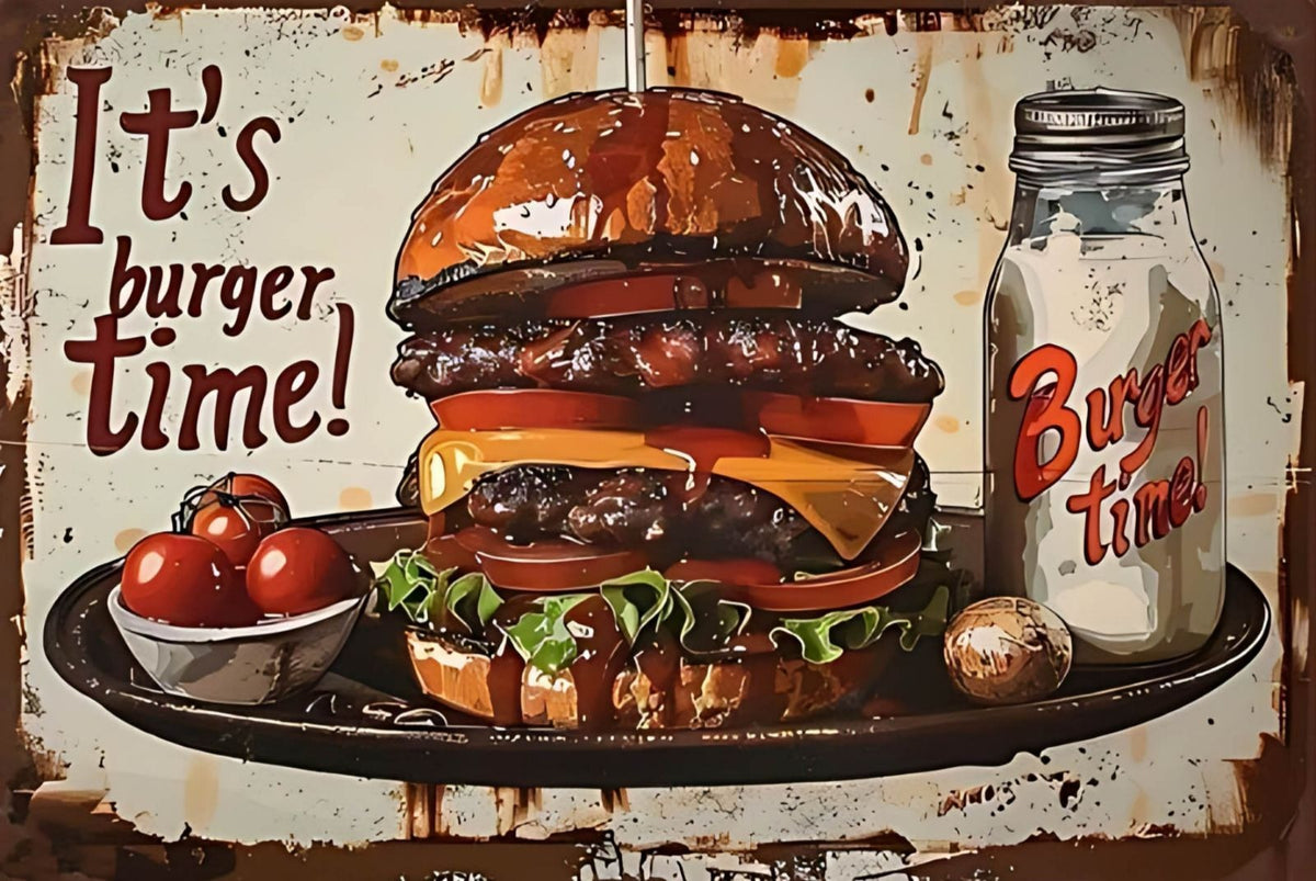 ブリキ看板 ハンバーガー バーガータイム レトロ フード インテリア 壁飾り