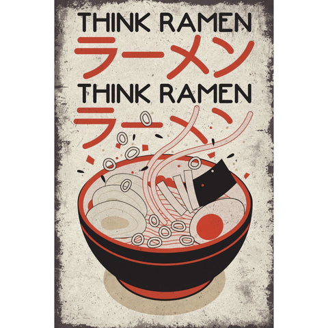 ブリキ看板 ラーメン THINK RAMEN ユーモア レトロ インテリア 壁飾り