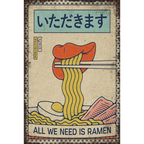 ブリキ看板 ラーメン いただきます ユーモア レトロ インテリア 壁飾り