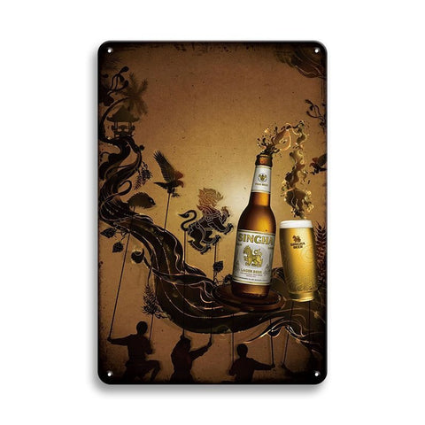 ブリキ看板 レトロ ビール広告 シンハー SINGHA タイ ビンテージ風 壁飾り