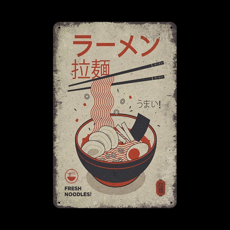 ブリキ看板 レトロ ラーメン 拉麺 Ramen 和風 ヴィンテージ風 壁飾り