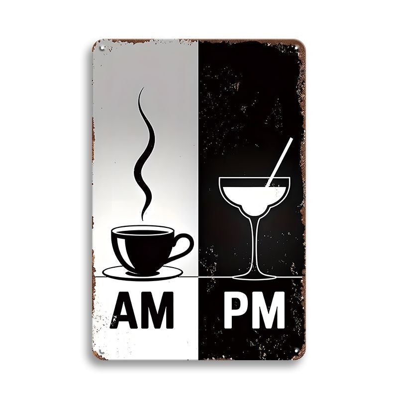ブリキ看板 AM PM コーヒー カクテル バー レトロ インテリア