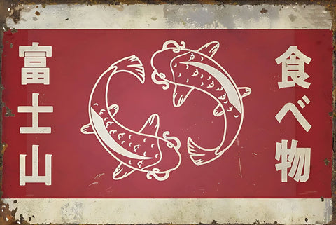 ブリキ看板 レトロ ビンテージ 富士山 食べ物 鯉 インテリア 壁飾り ディスプレイ