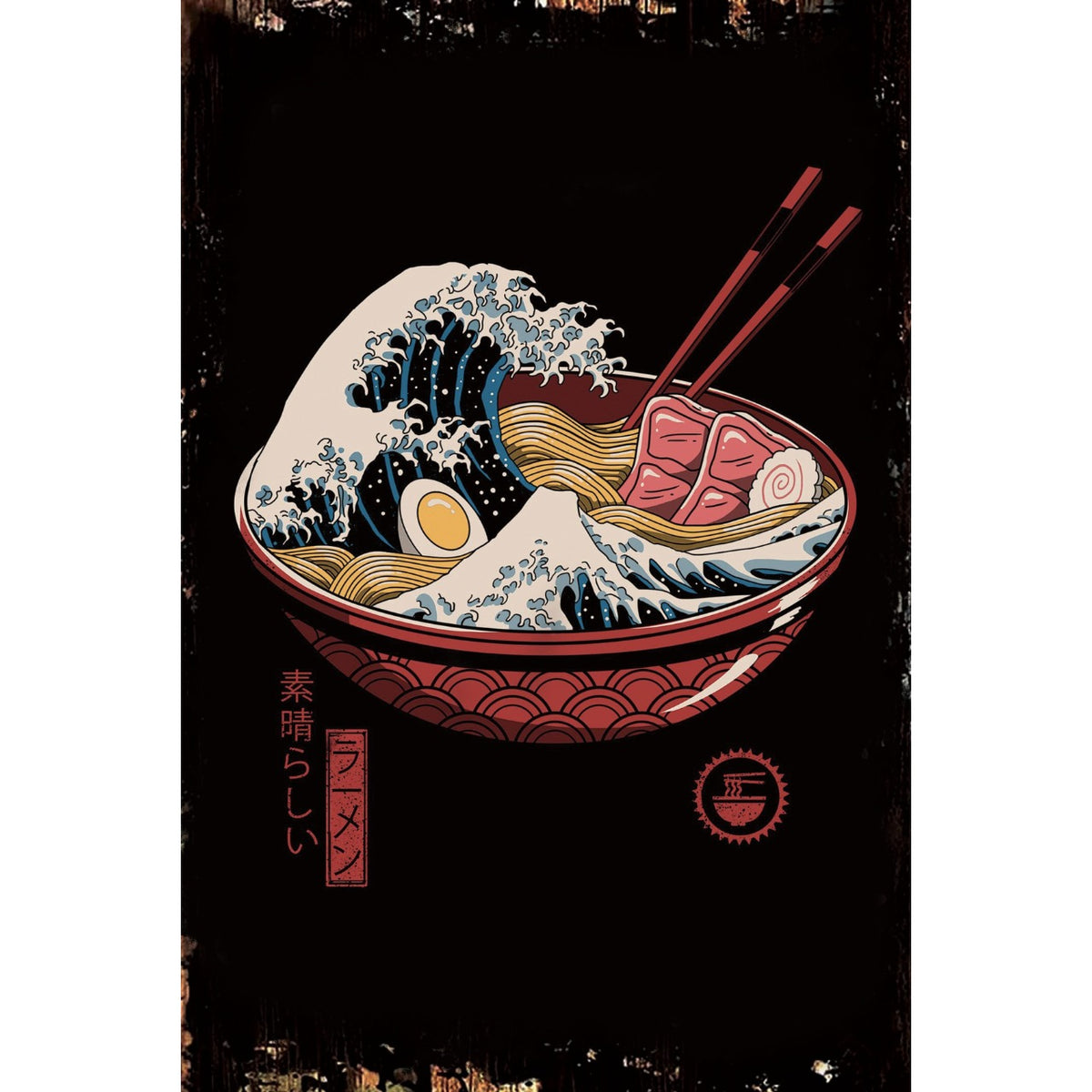 ブリキ看板 ラーメン 和風 浮世絵 レトロ インテリア ポスター ビンテージ*