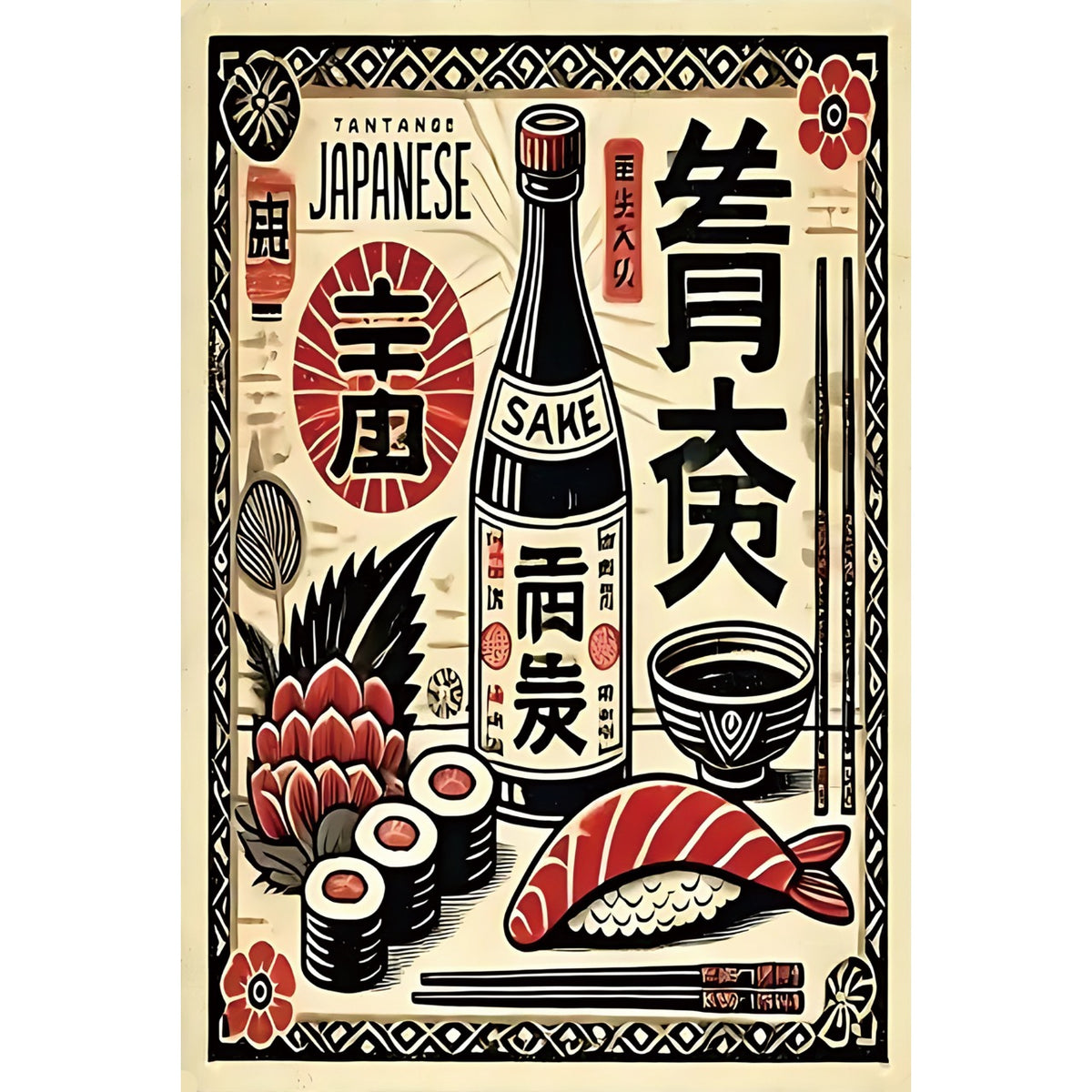 ブリキ看板 JAPANESE 岩手大好 日本酒 SAKE 寿司 和食 レトロ ポスター インテリア 雑貨