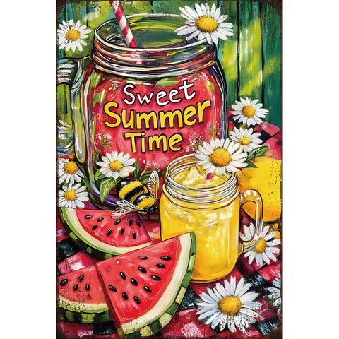 サマー レモネード スイカ ひまわり風 レトロ ブリキ看板 インテリア 壁飾り