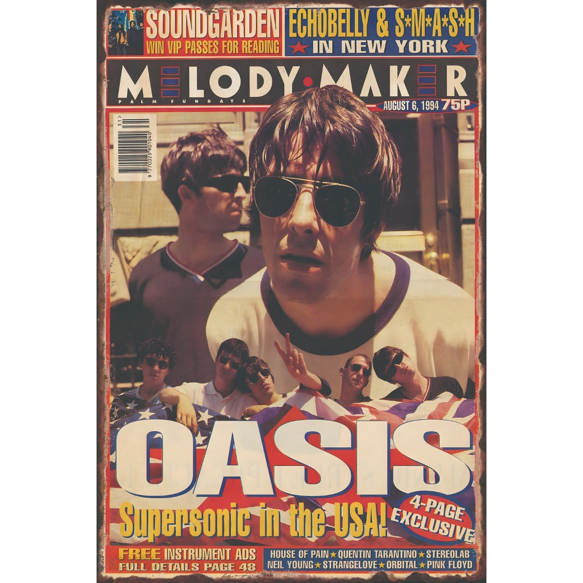 ブリキ看板 OASIS オアシス MELODY MAKER 雑誌 表紙 ポスター レトロ ロック インテリア 雑貨
