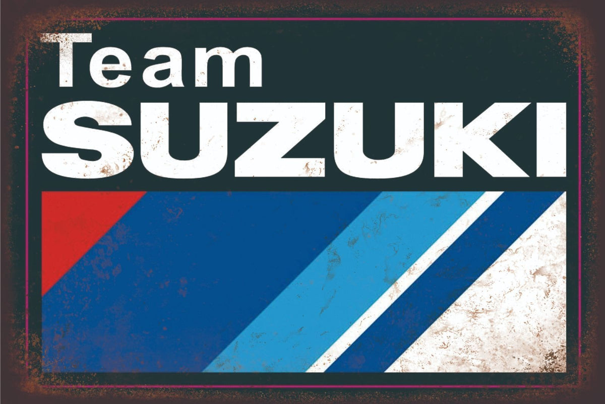 ブリキ看板 SUZUKI ロゴ Team Suzuki バイク レトロ ヴィンテージ インテリア 壁飾り ディスプレイ