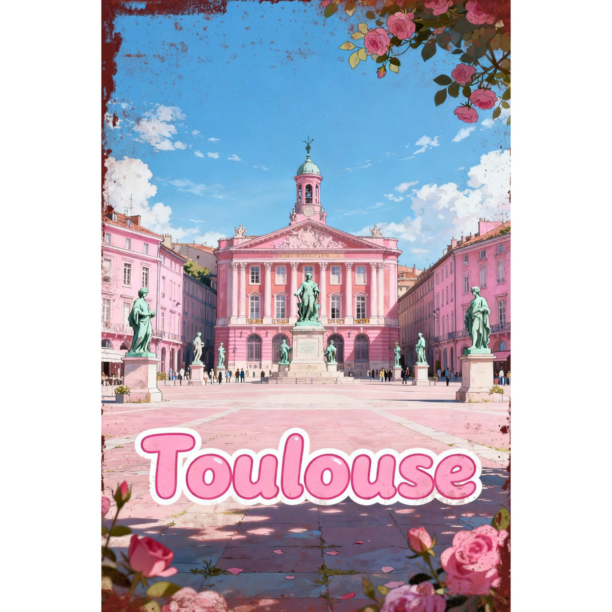 フランス トゥールーズ Toulouse ブリキ看板 ピンク レトロ 街並み インテリア