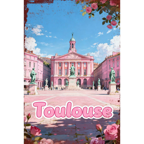 フランス トゥールーズ Toulouse ブリキ看板 ピンク レトロ 街並み インテリア