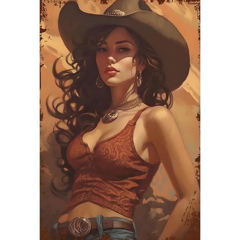 ブリキ看板 レトロ インテリア ビンテージ カウガール ウエスタン アート 壁飾り ディスプレイ