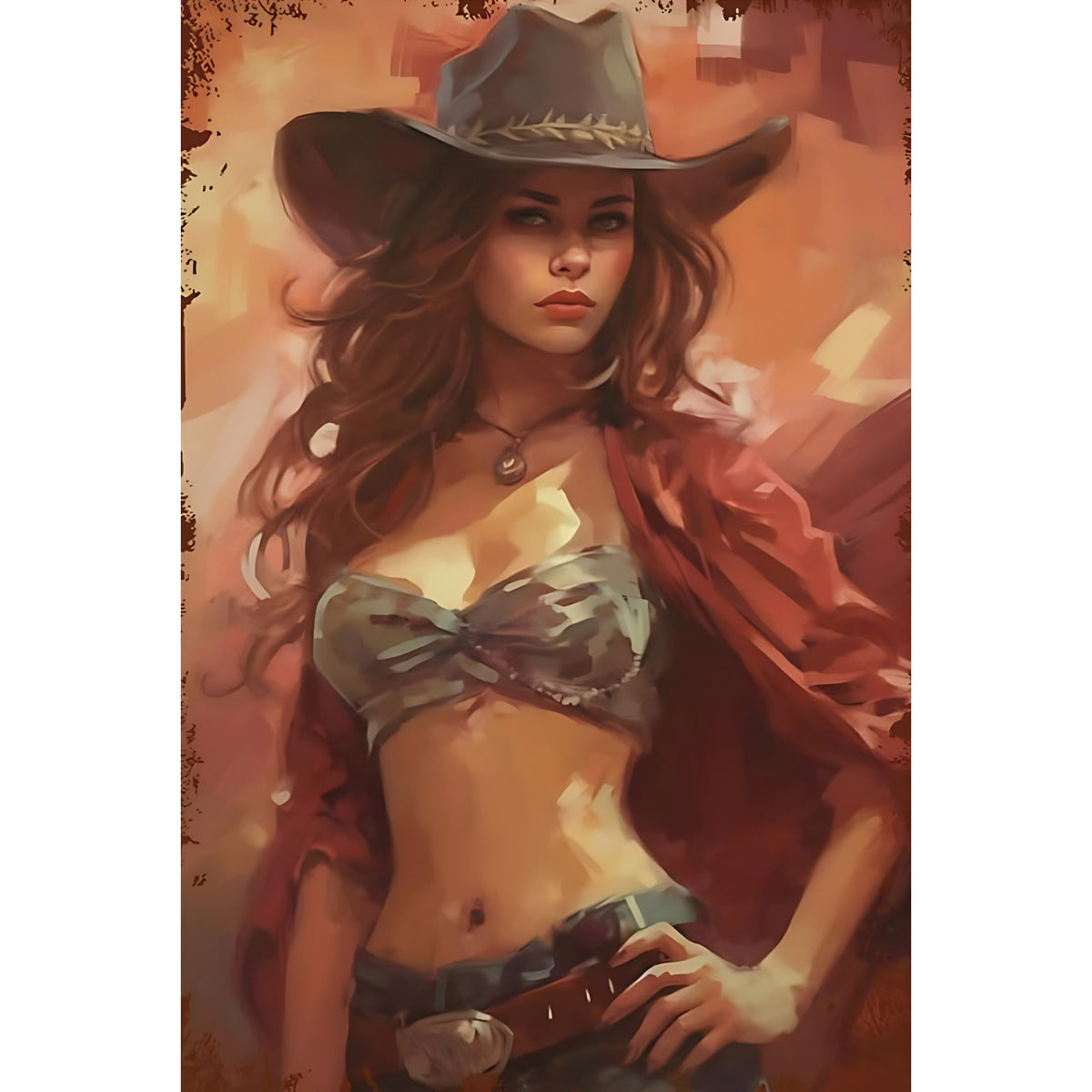 ブリキ看板 レトロ ウエスタン カウガール ピンナップ ガール インテリア ビンテージ 雑貨 壁飾り