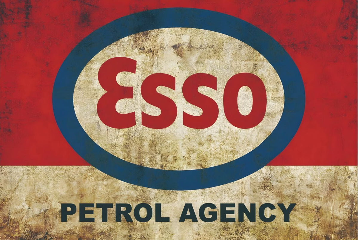 ブリキ看板 ESSO ロゴ PETROL AGENCY レトロ ビンテージ ガレージ インテリア