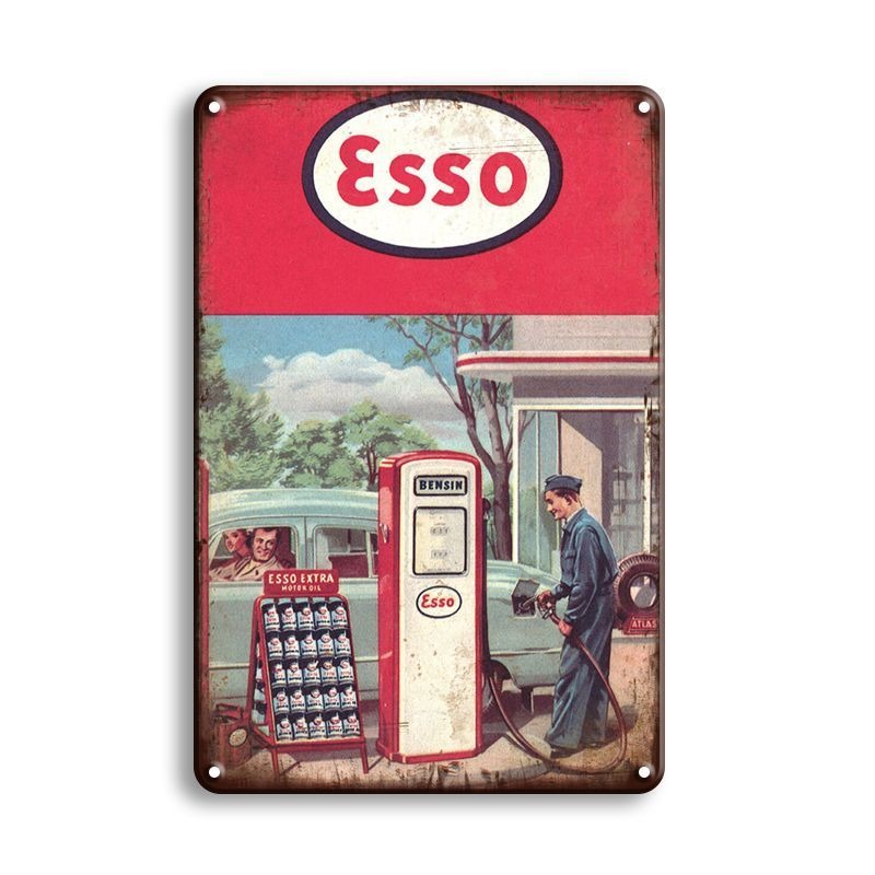 ブリキ看板 ESSO エッソ ガソリンスタンド レトロ ヴィンテージ 広告 ポスター インテリア