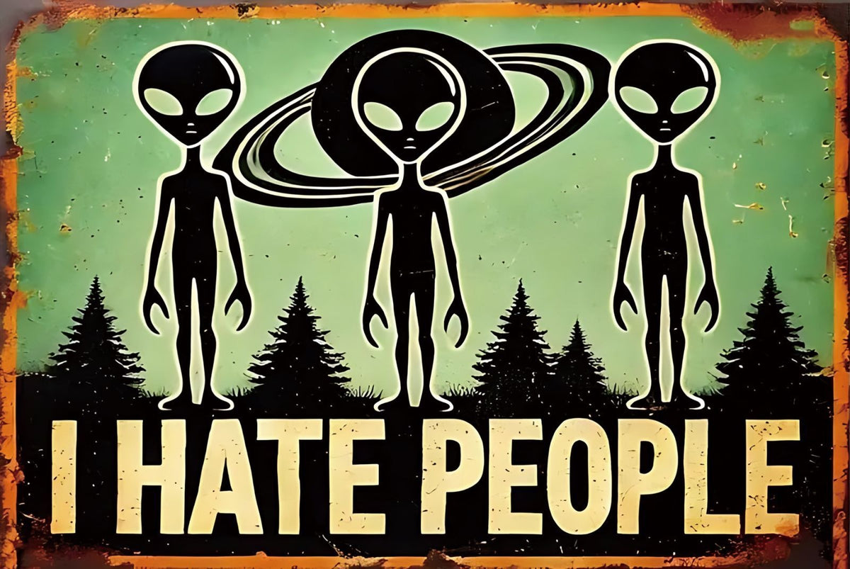 エイリアン UFO I HATE PEOPLE ブリキ看板 レトロ ビンテージ 宇宙人 インテリア 壁飾り 雑貨 デコレーション