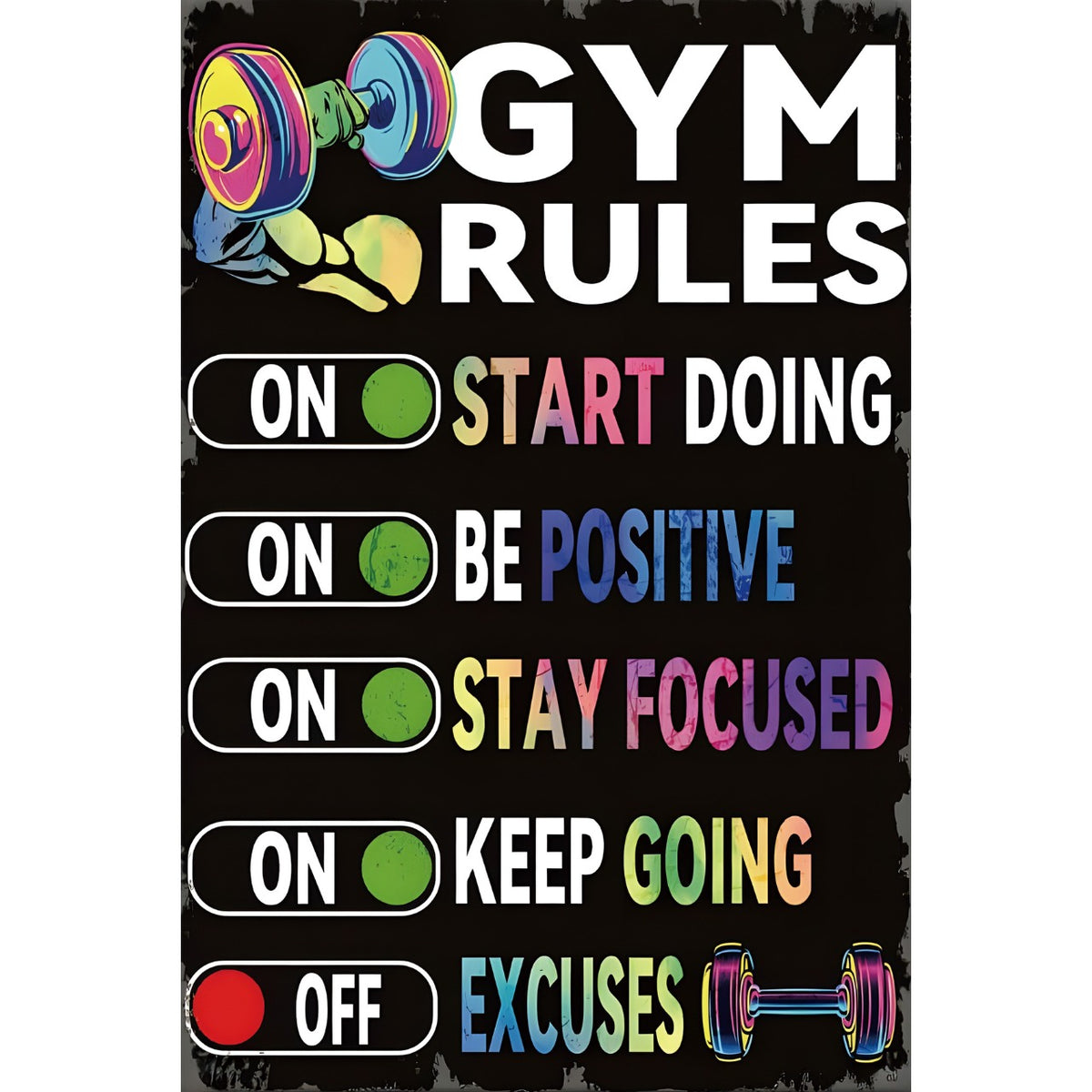 GYM RULES ジム ルール 筋トレ モチベーション 英語 ブリキ看板 トレーニング インテリア 壁飾り レトロ 雑貨