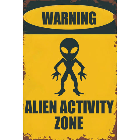 WARNING ALIEN ACTIVITY ZONE 宇宙人 注意標識 ブリキ看板 レトロ インテリア ビンテージ 壁飾り 雑貨 デコレーション