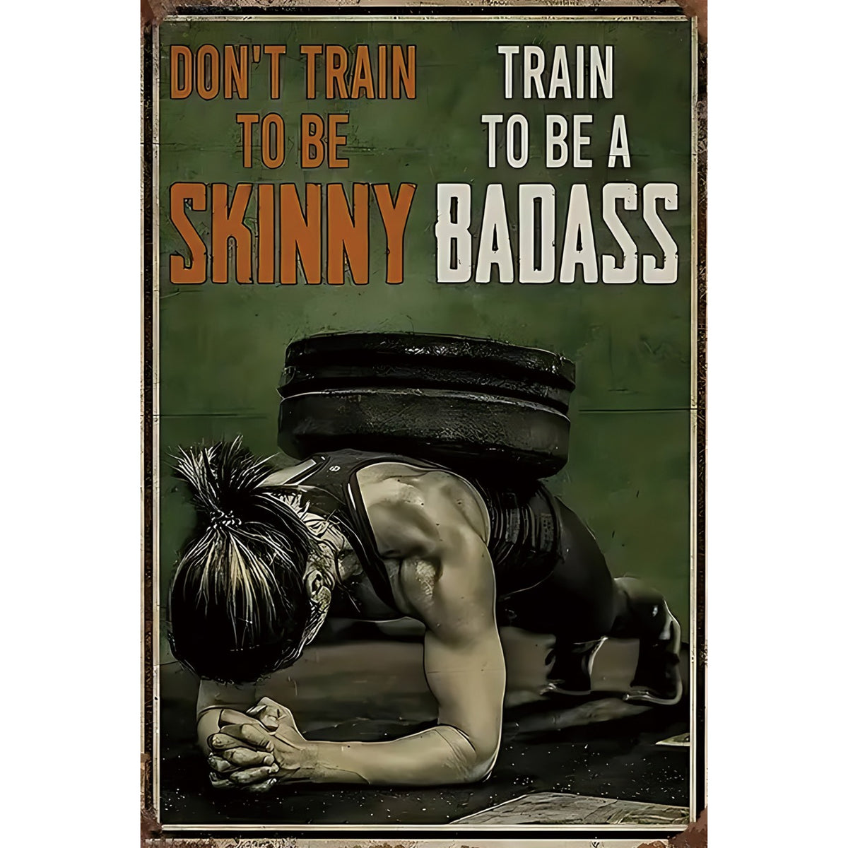 フィットネス 筋トレ MOTIVATION ブリキ看板 TRAIN TO BE A BADASS レトロ ジム インテリア 壁飾り ビンテージ 雑貨