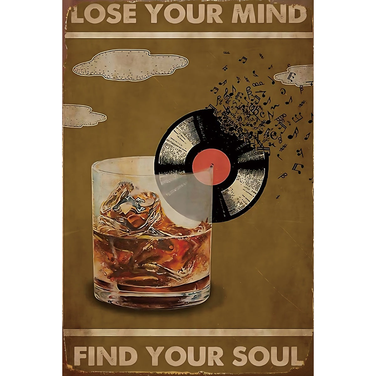 ブリキ看板 LOSE YOUR MIND レコード ウイスキー レトロ ポスター 音楽 インテリア 雑貨