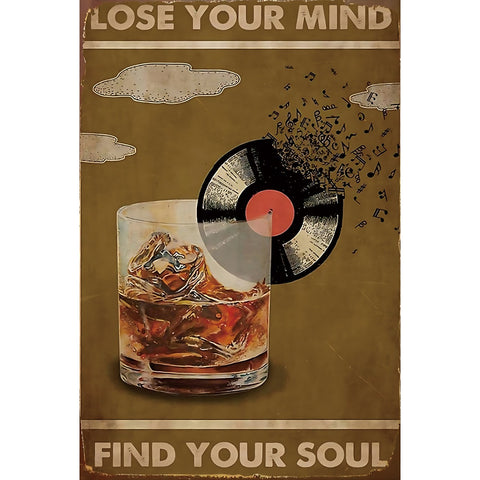 ブリキ看板 LOSE YOUR MIND レコード ウイスキー レトロ ポスター 音楽 インテリア 雑貨