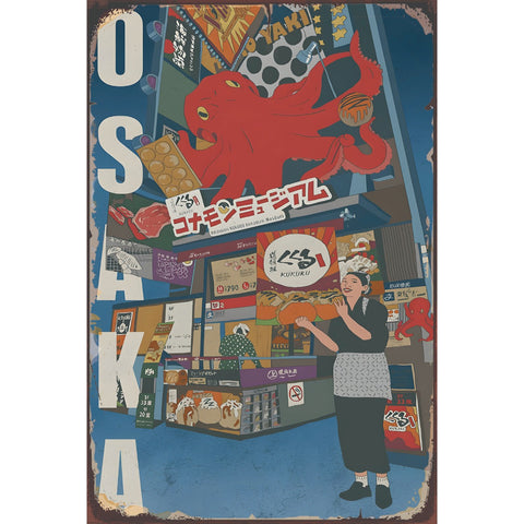 大阪 粉もん レトロ看板 タコ焼き屋台 アートブリキ看板 昭和風 インテリア 壁飾り 雑貨 デコレーション