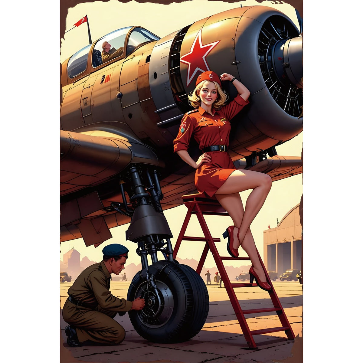 ブリキ看板 ピンナップガール 飛行機 ソビエト レトロ ミリタリー ビンテージ ポスター インテリア 雑貨