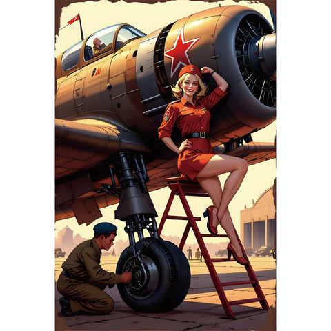 ブリキ看板 ピンナップガール 飛行機 ソビエト レトロ ミリタリー ビンテージ ポスター インテリア 雑貨