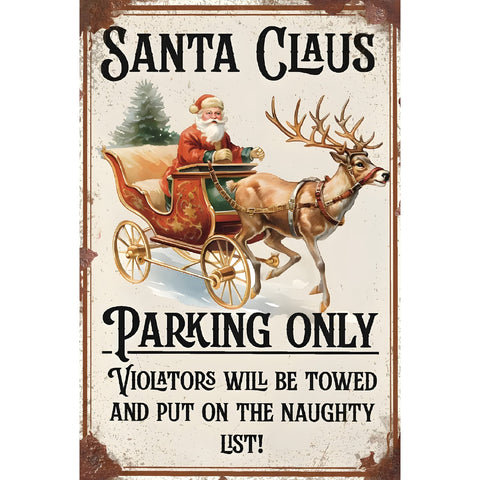 ブリキ看板 SANTA CLAUS サンタクロース 駐車場 クリスマス トナカイ レトロ ビンテージ インテリア 雑貨