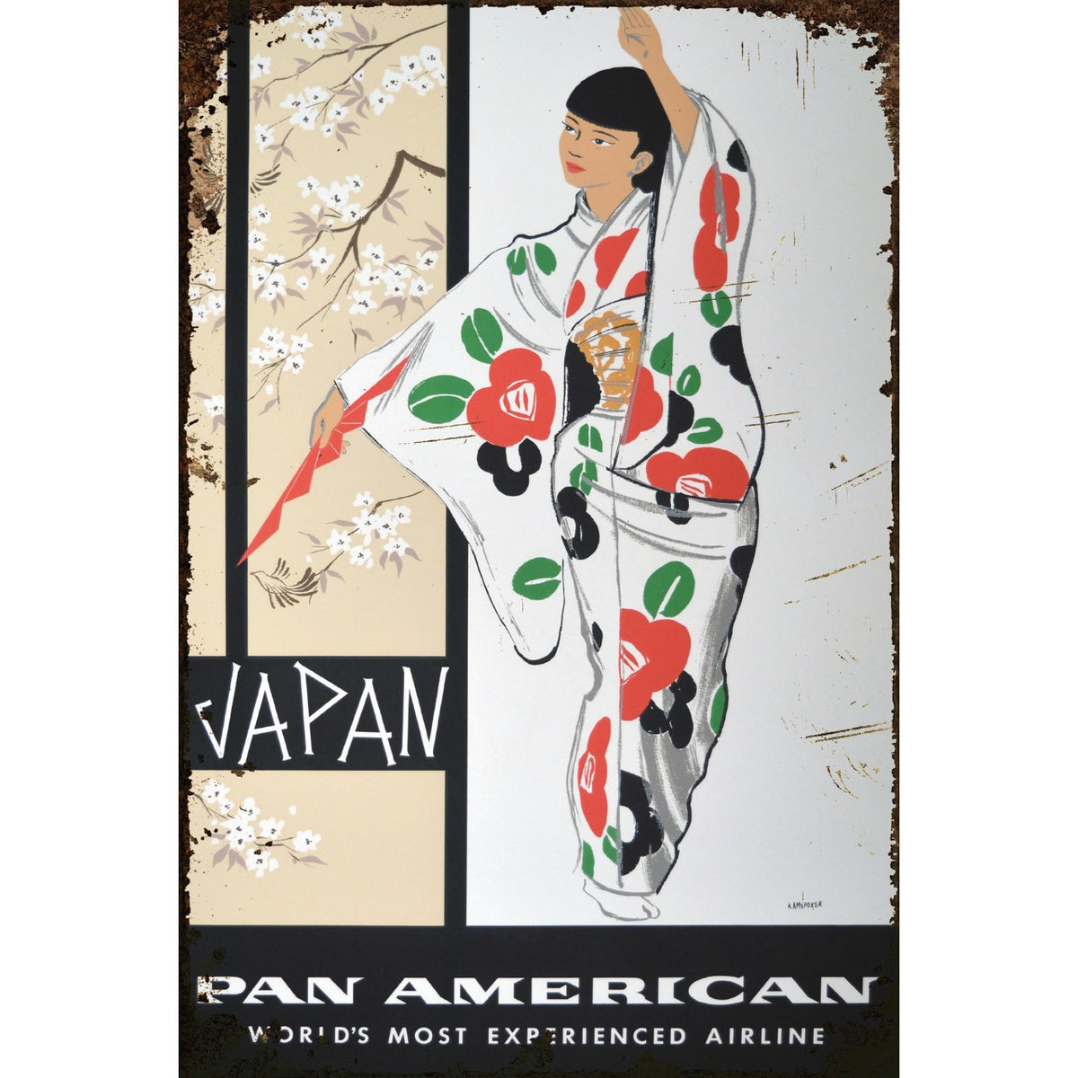 ブリキ看板 レトロ 和風 日本 女性 桜 ビンテージ インテリア JAPAN