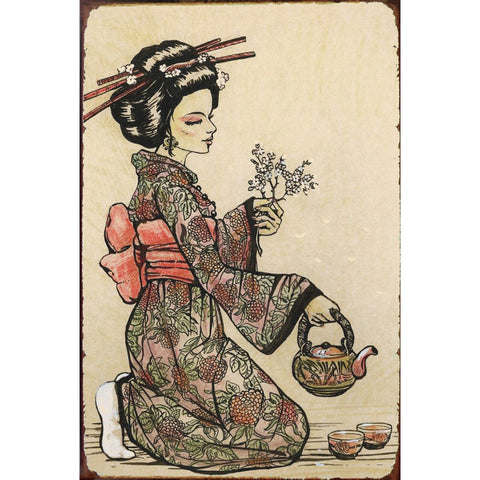 ブリキ看板 レトロ 和風 着物女性 茶道 ビンテージ インテリア