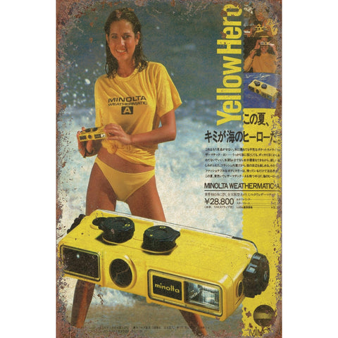 ブリキ看板 レトロ ミノルタ カメラ 昭和 ビンテージ 海 夏 インテリア ポスター