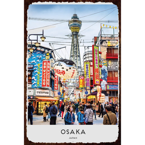 ブリキ看板 OSAKA 大阪 JAPAN 通天閣 新世界 観光 ビンテージ トラベル ポスター インテリア 雑貨