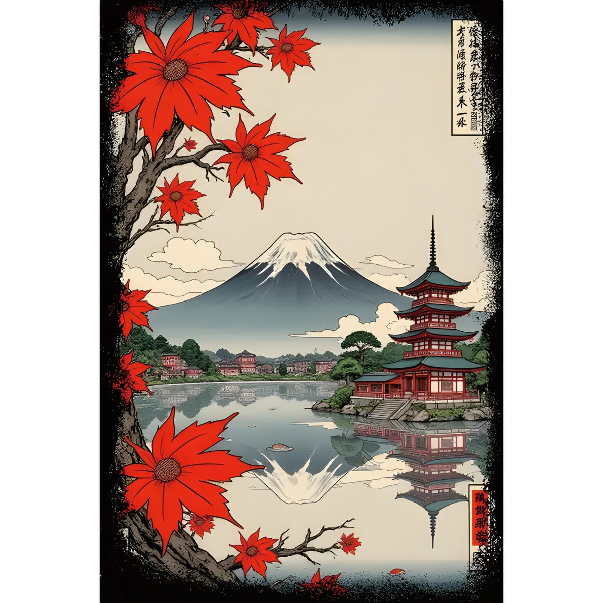 ブリキ看板 浮世絵 富士山 五重塔 紅葉 和風 日本画 レトロ ポスター インテリア 雑貨