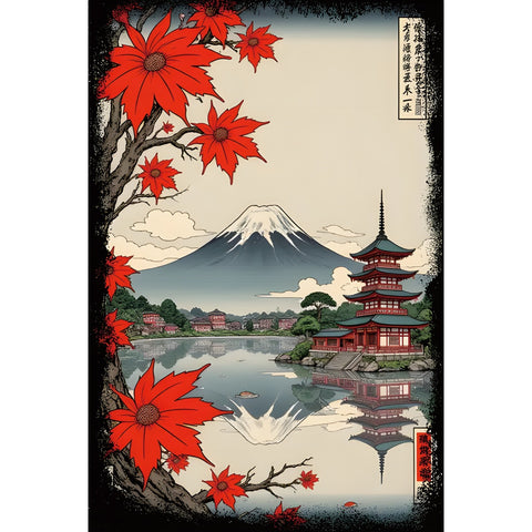 ブリキ看板 浮世絵 富士山 五重塔 紅葉 和風 日本画 レトロ ポスター インテリア 雑貨