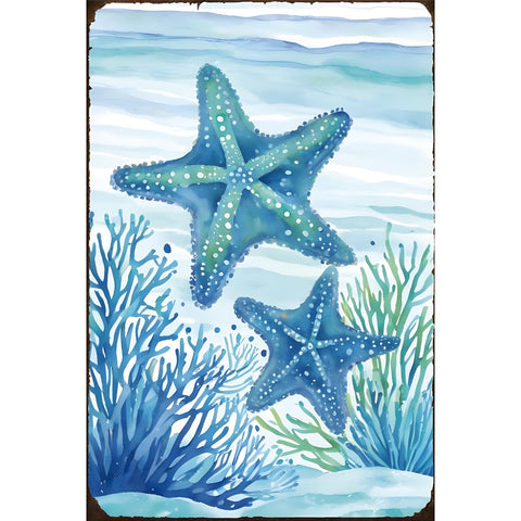 スター フィッシュ 海 アート マリン ブルー レトロ ブリキ看板 インテリア 壁飾り