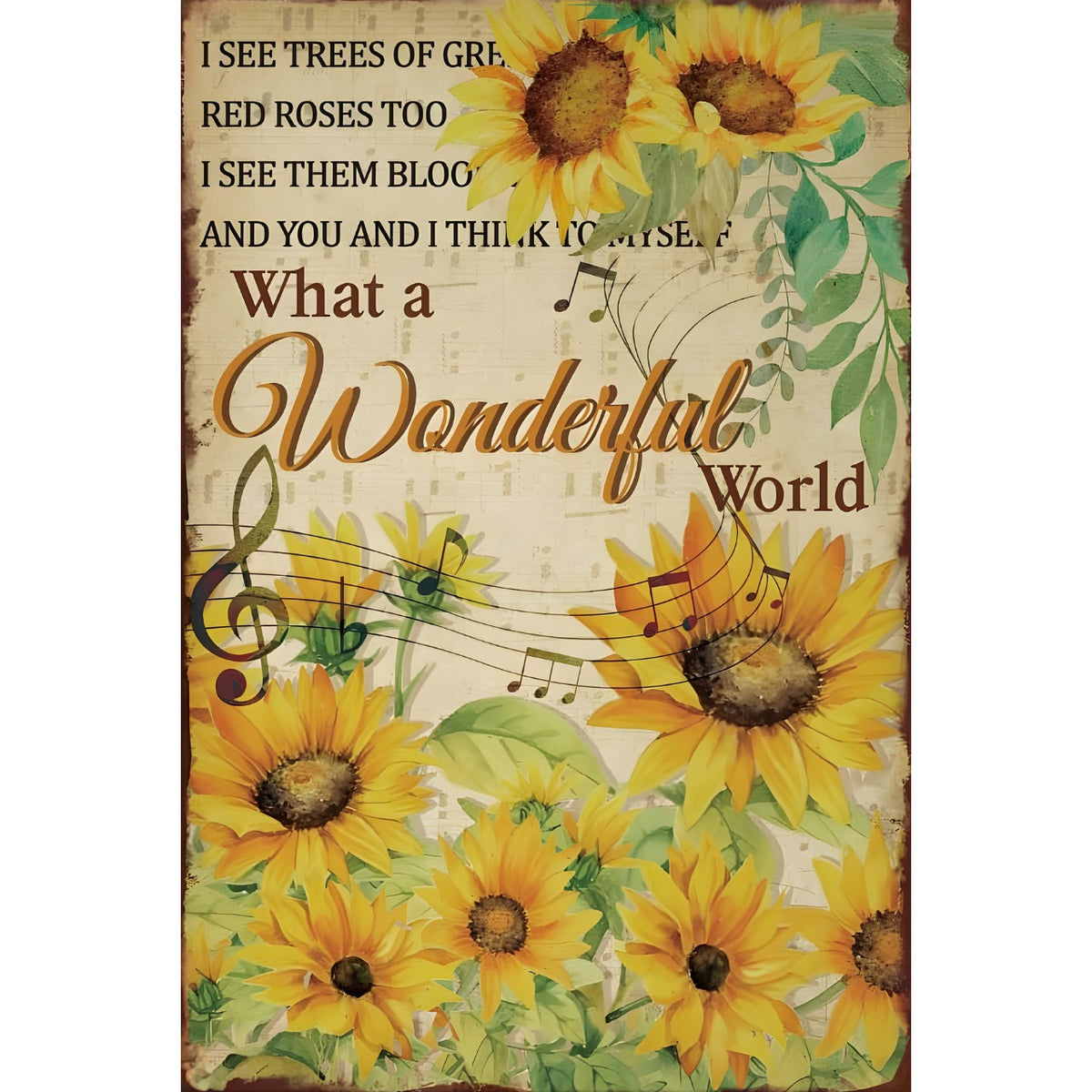 ひまわり What a Wonderful World 英語 メッセージ ブリキ看板 レトロ 花柄 インテリア 壁飾り ナチュラル 雑貨