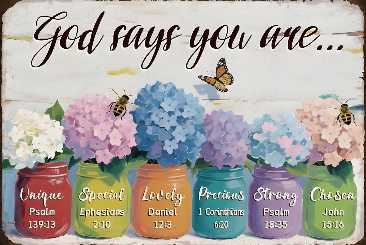 God says you are 英語 メッセージ 花瓶 フラワー ブリキ看板 レトロ ナチュラル インテリア 壁飾り カフェ 雑貨