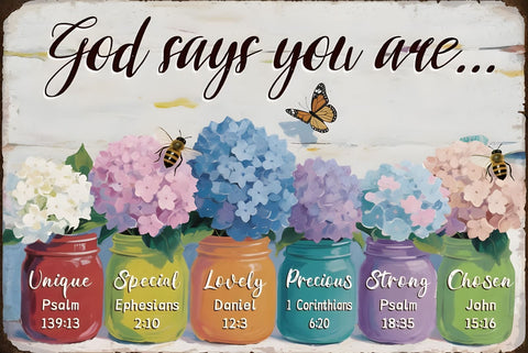 God says you are 英語 メッセージ 花瓶 フラワー ブリキ看板 レトロ ナチュラル インテリア 壁飾り カフェ 雑貨