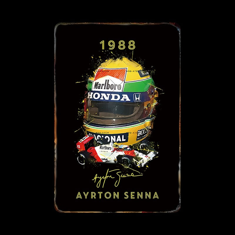 ブリキ看板 アイルトン・セナ F1 1988 ヘルメット レーシング モータースポーツ レトロ インテリア
