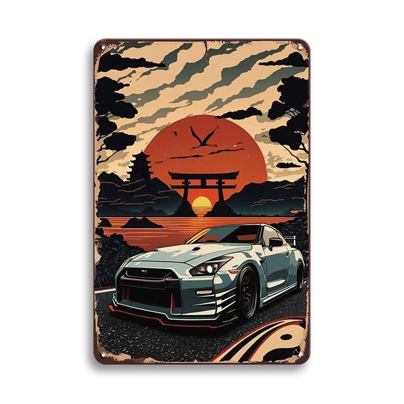 ブリキ看板 日産 GT-R R35 スカイライン 車 JDM スポーツカー 和風 レトロ インテリア
