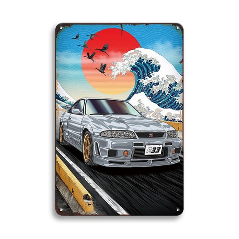 ブリキ看板 スカイライン GT-R R33 日産 車 JDM スポーツカー レトロ インテリア