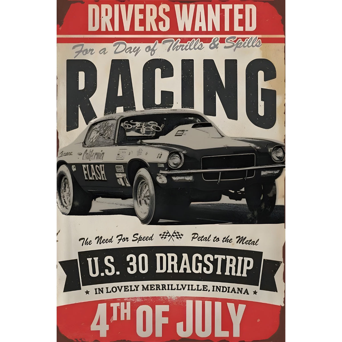 ブリキ看板 RACING レーシング ドラッグレース アメリカン ビンテージ ポスター インテリア 雑貨