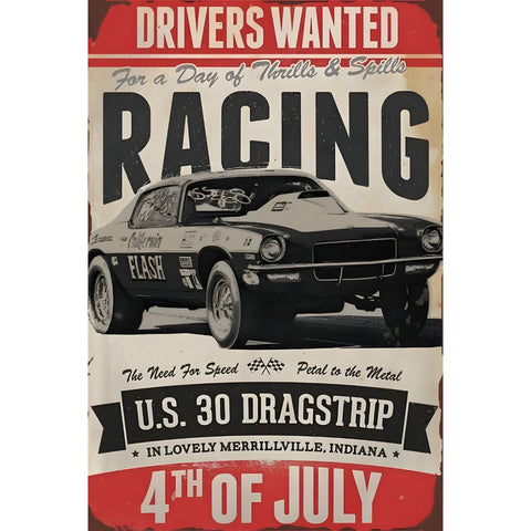 ブリキ看板 RACING レーシング ドラッグレース アメリカン ビンテージ ポスター インテリア 雑貨