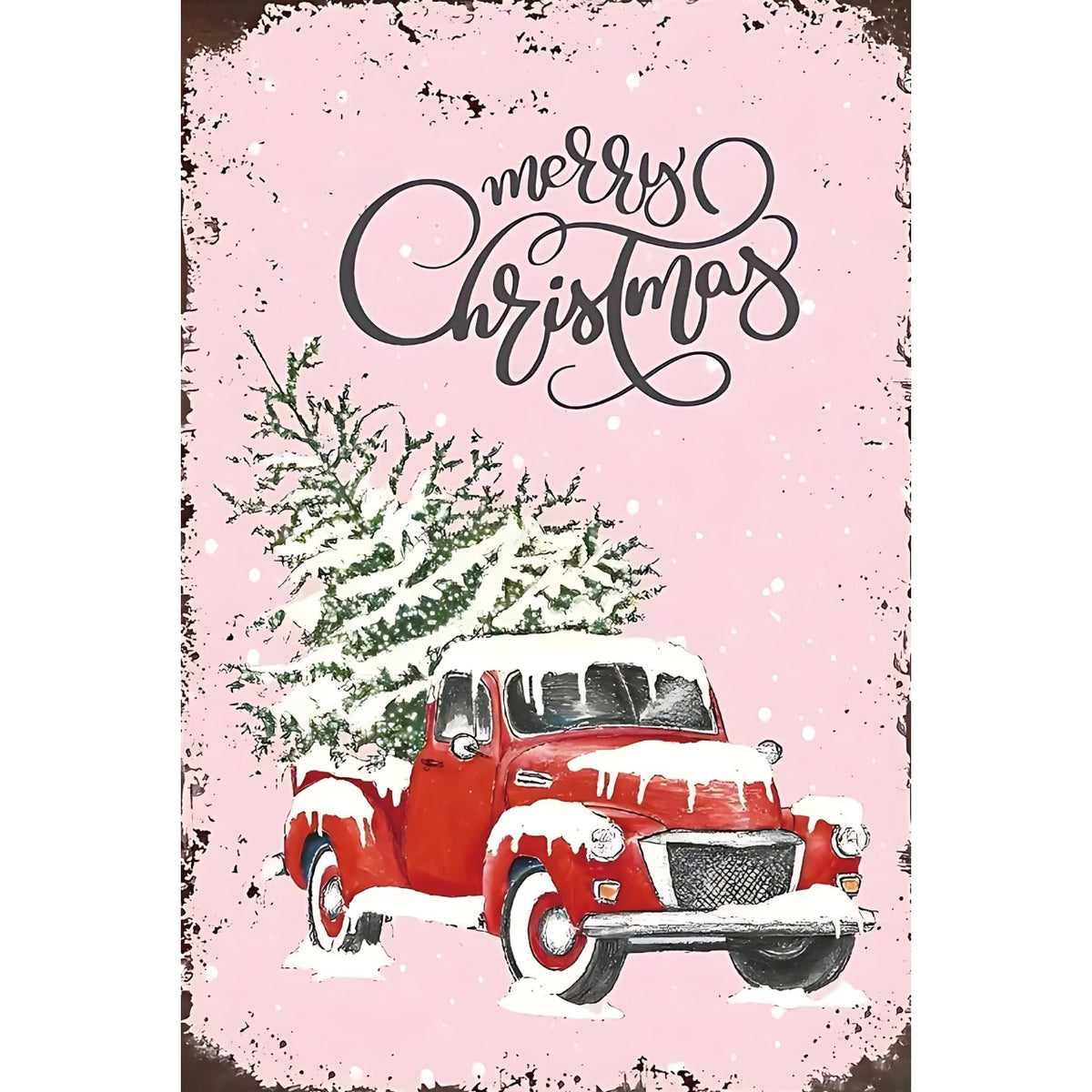 Merry Christmas レッドトラック クリスマス ツリー ブリキ看板 レトロ インテリア